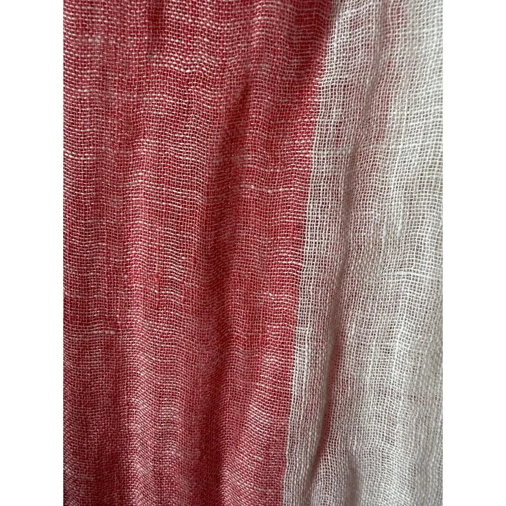 Jones New York Pink White Linen Stripe Wrap Shawl Fringe 72” x 36” Cruise Beach